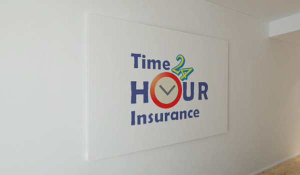Time 24 Hour Insurance logo printed on the wall